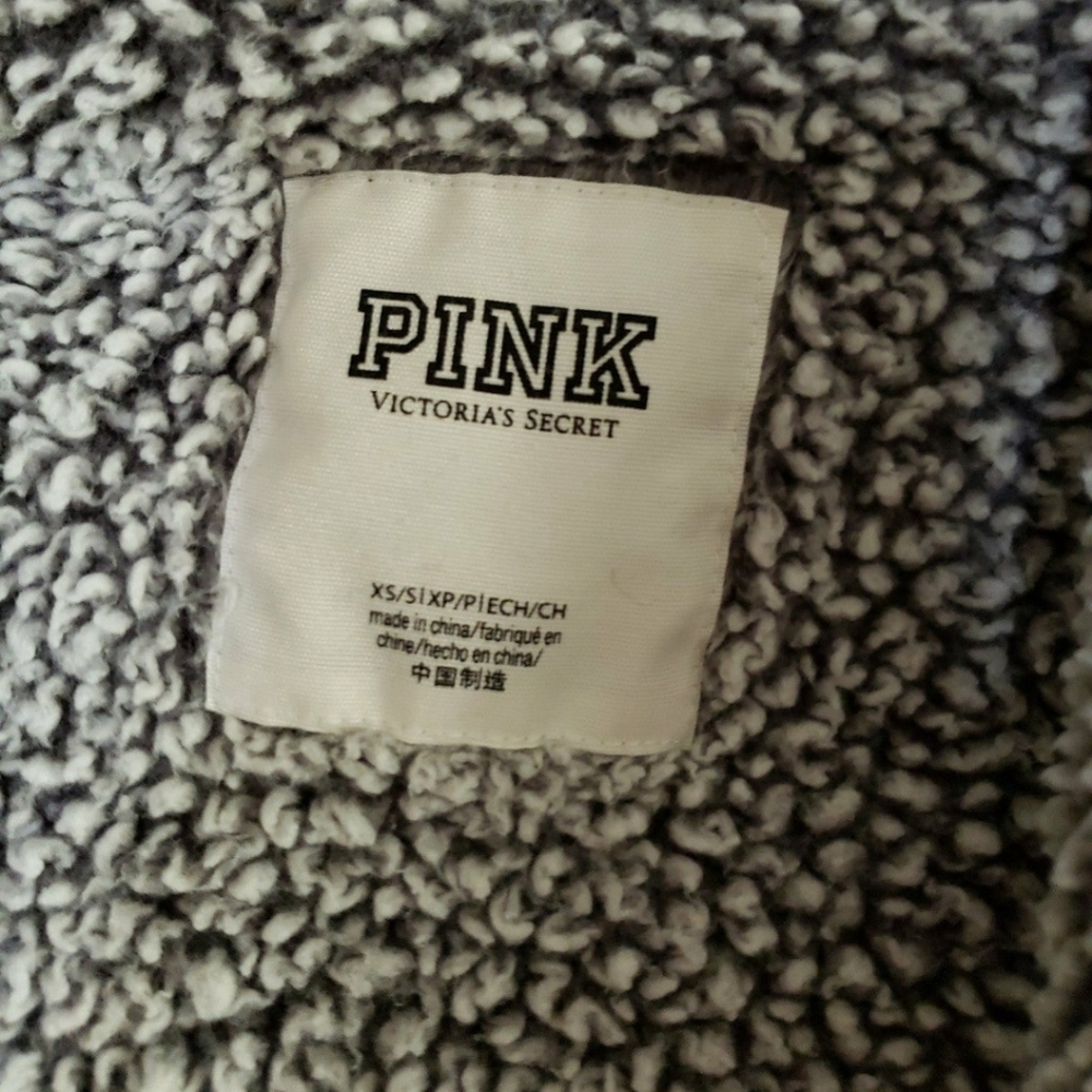 Victoria's Secret PINK Cardigan XS Sweatshirt Jacket Sherpa Teddy Grey Hoodie - Picture 3 of 4